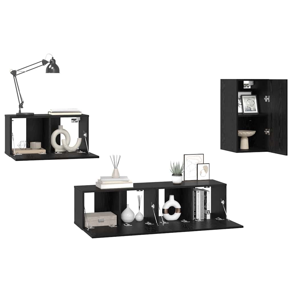 Set mobile TV con cassetto-Credenza per TV Rovere Nero Legno multistrato 283144