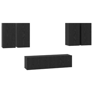 Set mobile TV Montaggio a parete-Credenza per TV Rovere Nero Legno multistrato 890812
