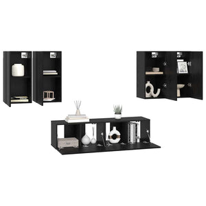 Set mobile TV Montaggio a parete-Credenza per TV Rovere Nero Legno multistrato 890812