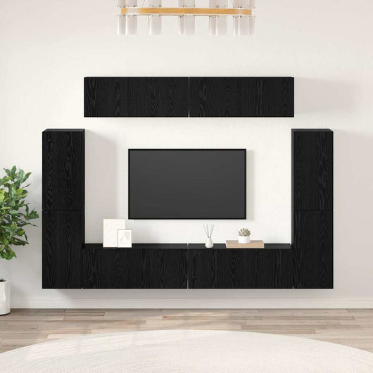 Set mobile TV 8 pz-Set di 8 Credenza per TV Rovere nero 80 x 30 x 30.5 cm