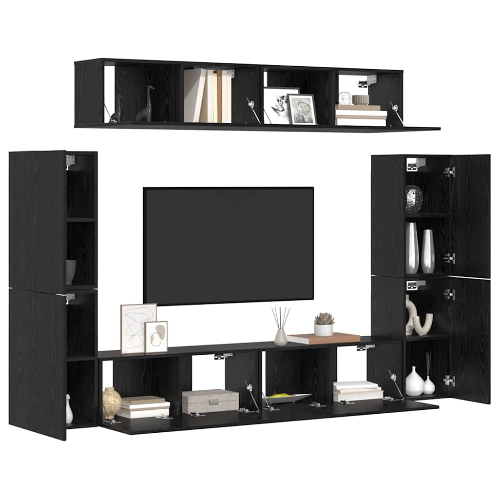 Set mobile TV 8 pz-Set di 8 Credenza per TV Rovere nero 80 x 30 x 30.5 cm