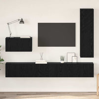 Set mobile TV con cassetto 4 pz-Credenza per TV Rovere Nero Legno multistrato