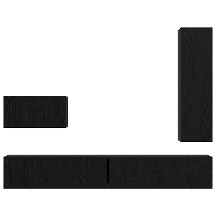 Set mobile TV con cassetto 4 pz-Credenza per TV Rovere Nero Legno multistrato