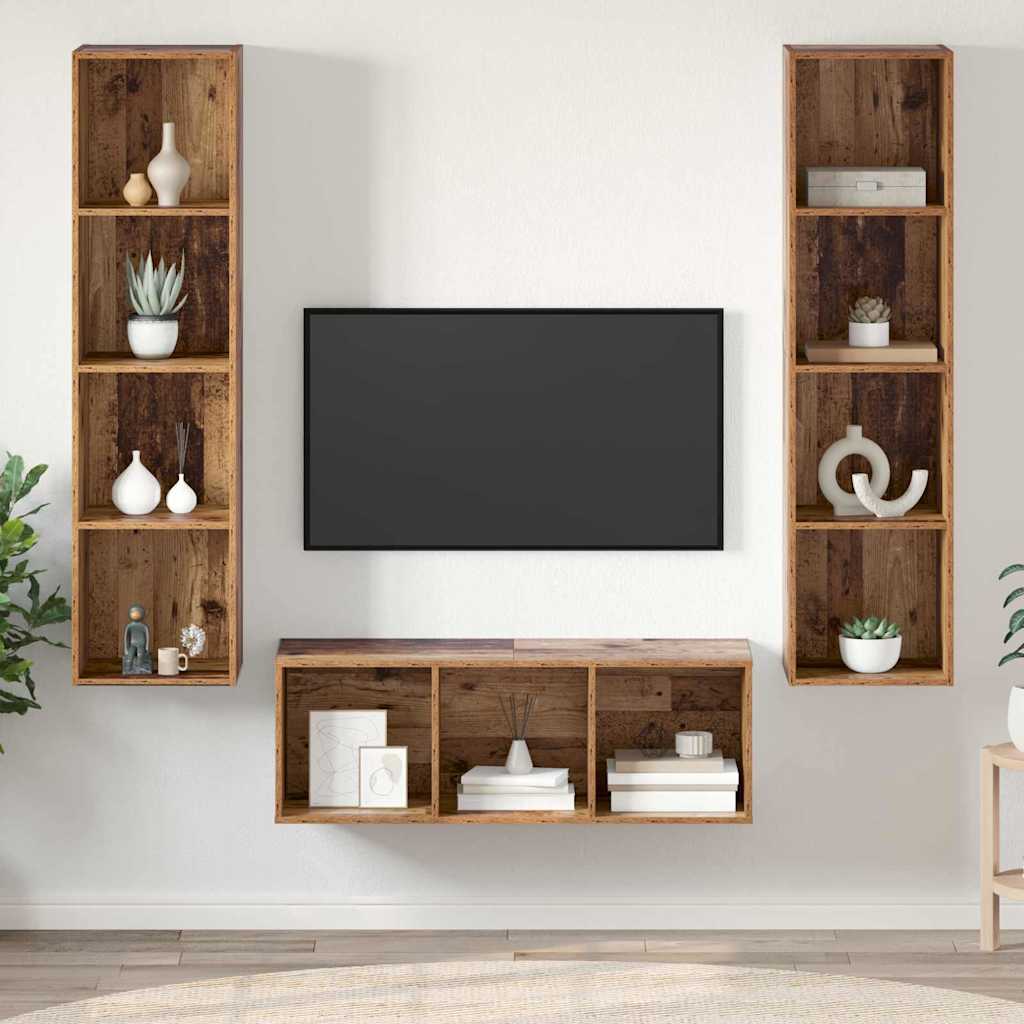 Set mobile TV 3 pz-Set di 3 Credenza per TV Legno vecchio Legno multistrato 135325