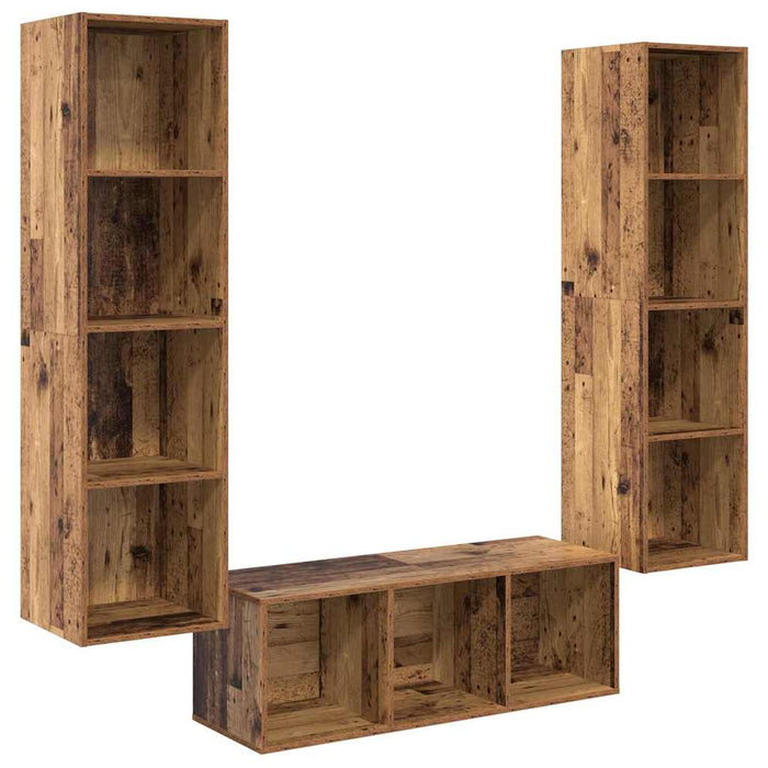 Set mobile TV 3 pz-Set di 3 Credenza per TV Legno vecchio Legno multistrato 135325