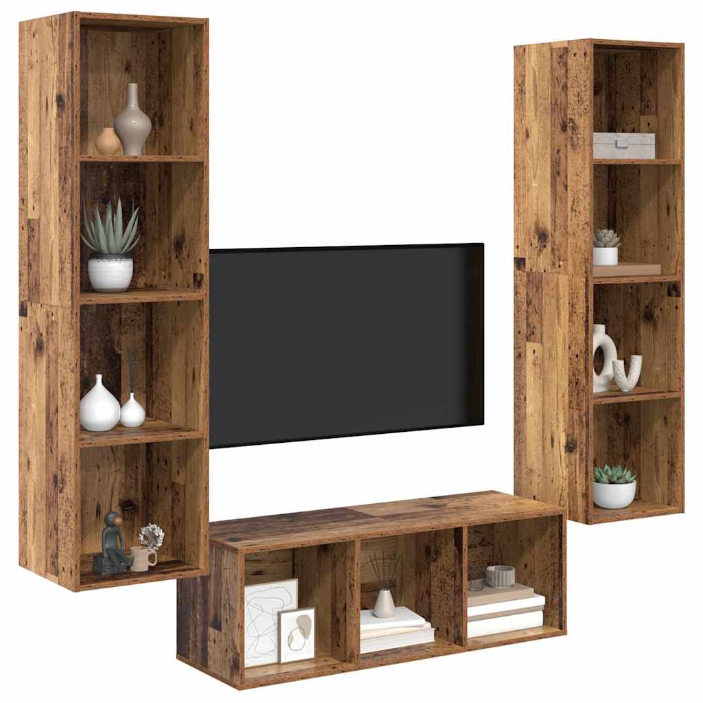Set mobile TV 3 pz-Set di 3 Credenza per TV Legno vecchio Legno multistrato 135325
