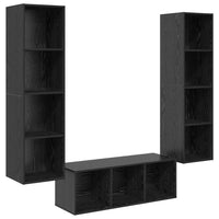 Set mobile TV 3 pz-Set di 3 Credenza per TV Rovere Nero Legno multistrato 142181