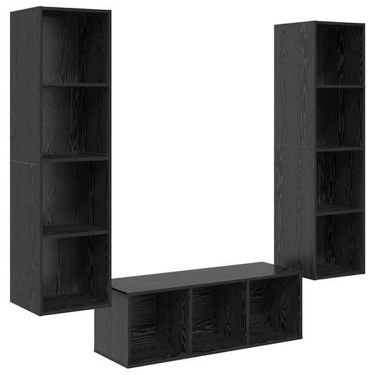 Set mobile TV 3 pz-Set di 3 Credenza per TV Rovere Nero Legno multistrato 142181