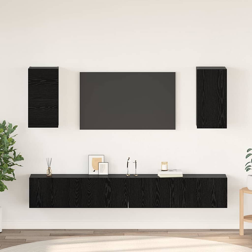 Mobile TV da Parete 3 pz-Set di 3 Mobile TV a Muro-Credenza TV Rovere Nero Legno multistrato 750247