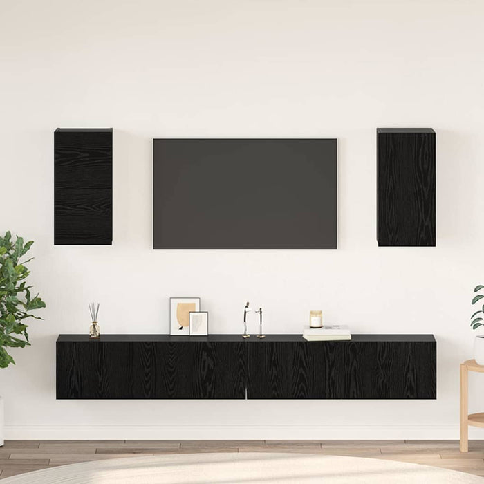 Mobile TV da Parete 3 pz-Set di 3 Mobile TV a Muro-Credenza TV Rovere Nero Legno multistrato 750247