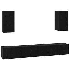 Mobile TV da Parete 3 pz-Set di 3 Mobile TV a Muro-Credenza TV Rovere Nero Legno multistrato 750247