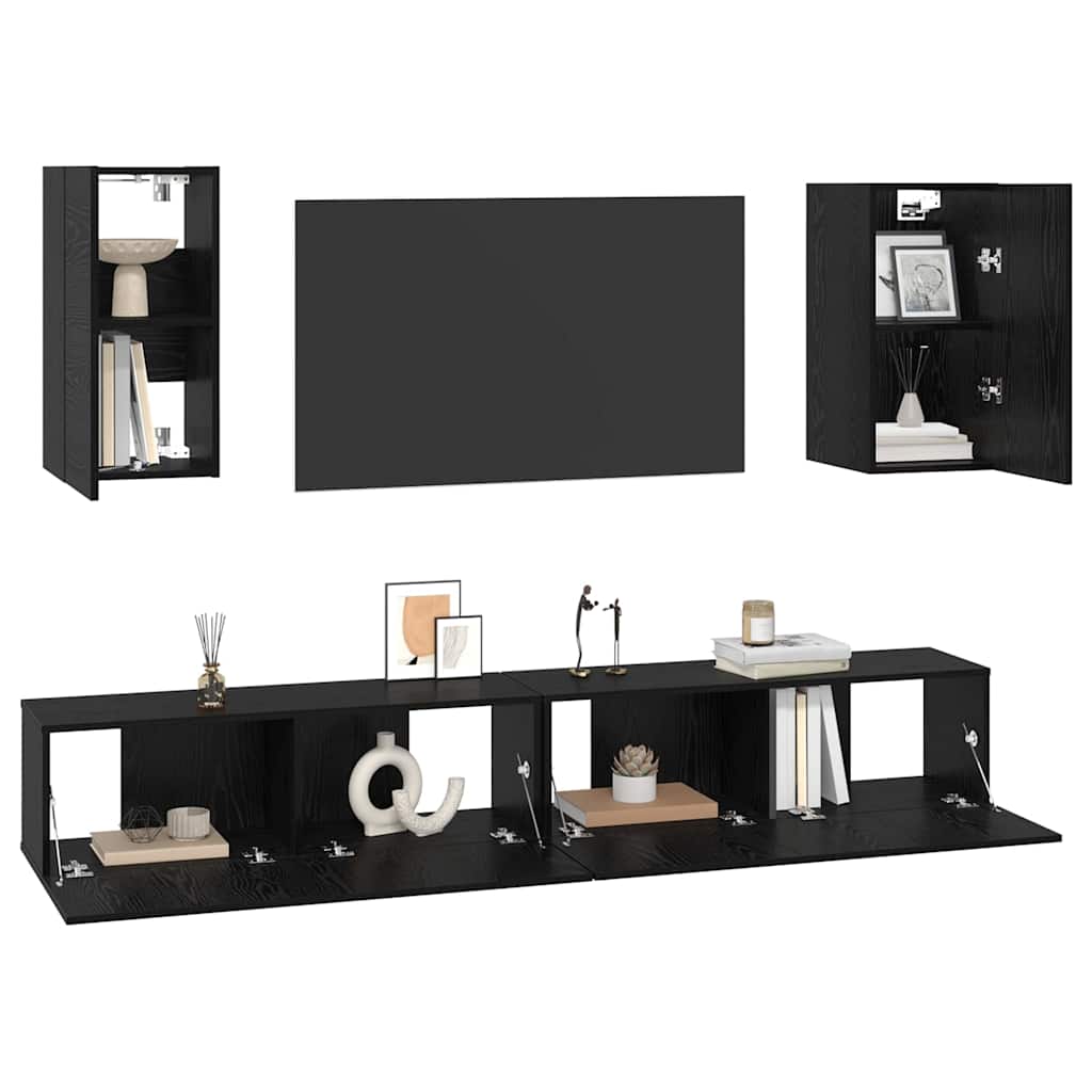 Mobile TV da Parete 3 pz-Set di 3 Mobile TV a Muro-Credenza TV Rovere Nero Legno multistrato 750247