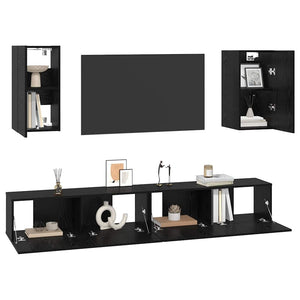 Mobile TV da Parete 3 pz-Set di 3 Mobile TV a Muro-Credenza TV Rovere Nero Legno multistrato 750247
