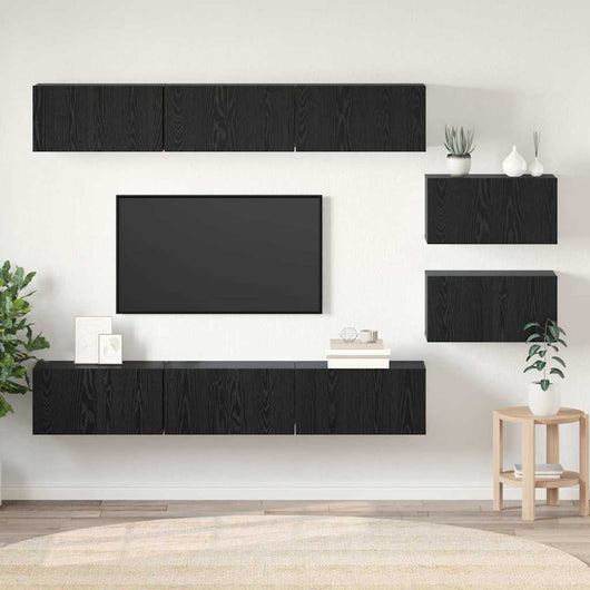 Set mobile TV Montaggio a parete-Credenza per TV Rovere Nero Legno multistrato 325456