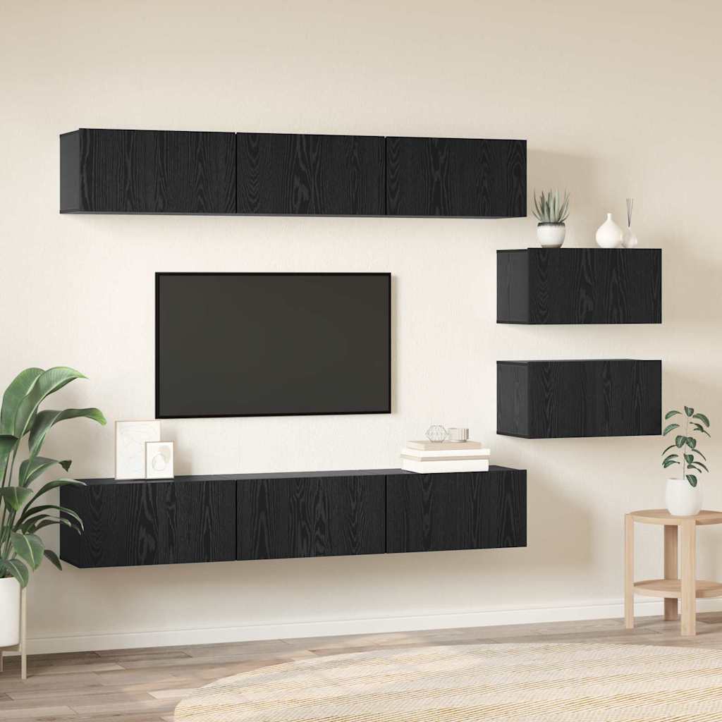 vidaXL Set mobile TV 8 pcs Rovere nero 60 x 30 x 30 cm