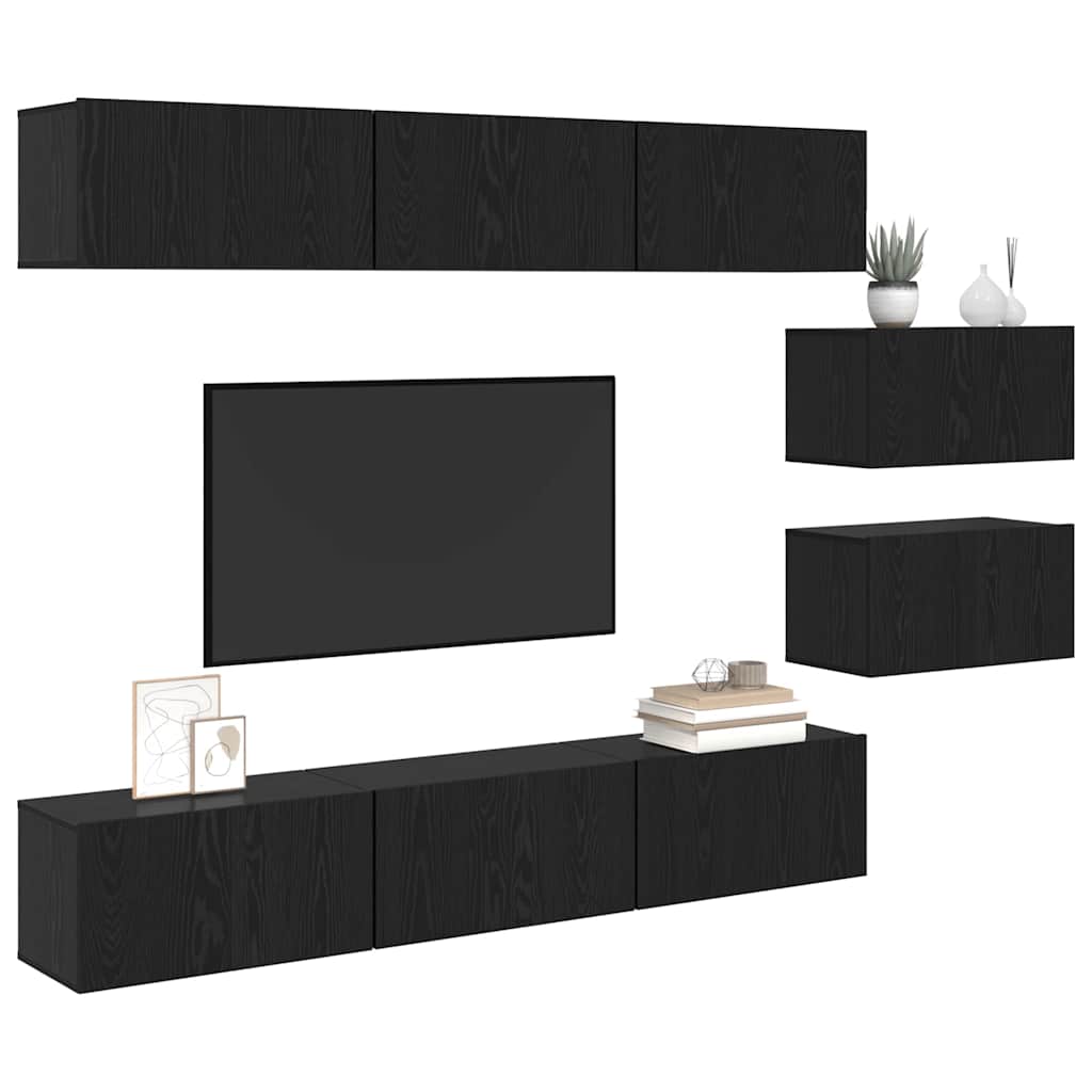 vidaXL Set mobile TV 8 pcs Rovere nero 60 x 30 x 30 cm