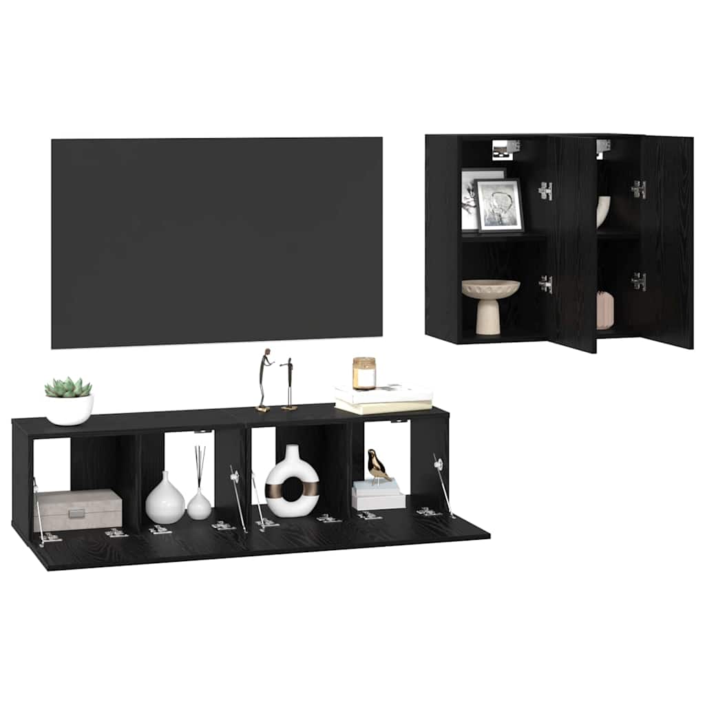 Set mobile TV Montaggio a parete-Credenza per TV Rovere Nero Legno multistrato 365256