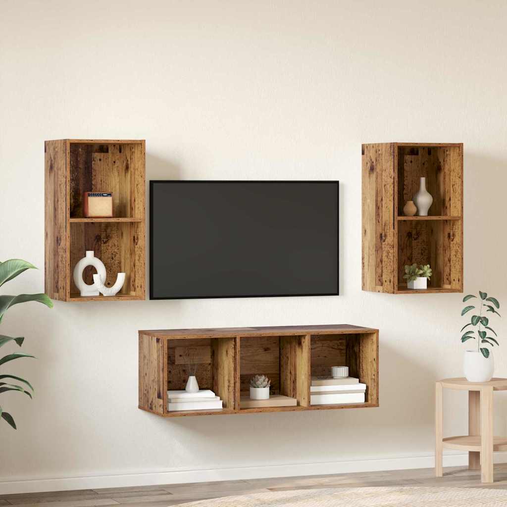 vidaXL Set di mobili TV 3 pcs Legno vecchio 37 x 37 x 107 cm