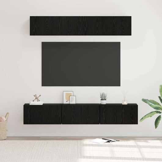 Set mobile TV 5 pz-Set di 5 Credenza per TV Rovere Nero Legno multistrato 670818
