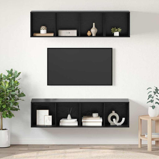 Set mobile TV 3 pz-Set di 3 Credenza per TV Rovere Nero Legno multistrato 463192