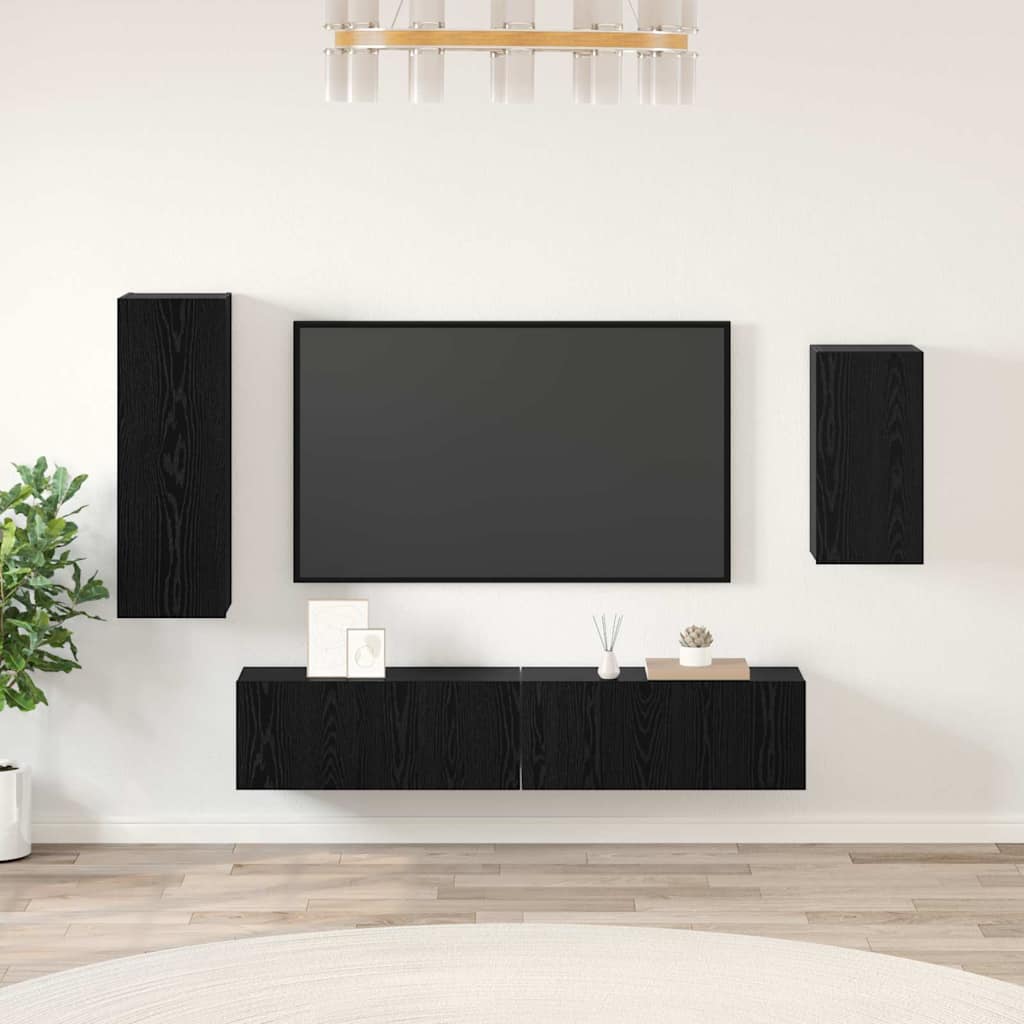 vidaXL Set mobile TV 4 pcs Rovere nero 30.5 x 30 x 90 cm