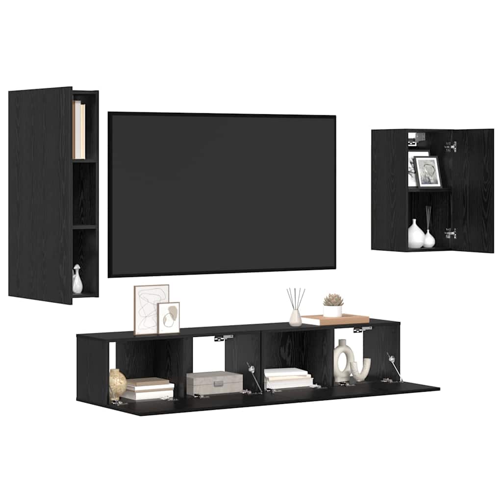 vidaXL Set mobile TV 4 pcs Rovere nero 30.5 x 30 x 90 cm