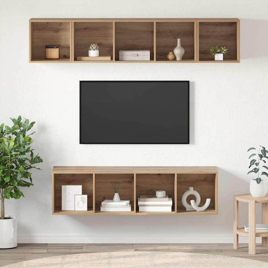 Set mobile TV 4 pz-Set di 4 Credenza per TV Rovere artigianale Legno multistrato 651091