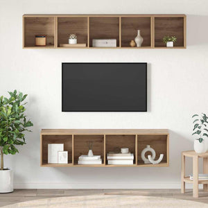 Set mobile TV 4 pz-Set di 4 Credenza per TV Rovere artigianale Legno multistrato 651091