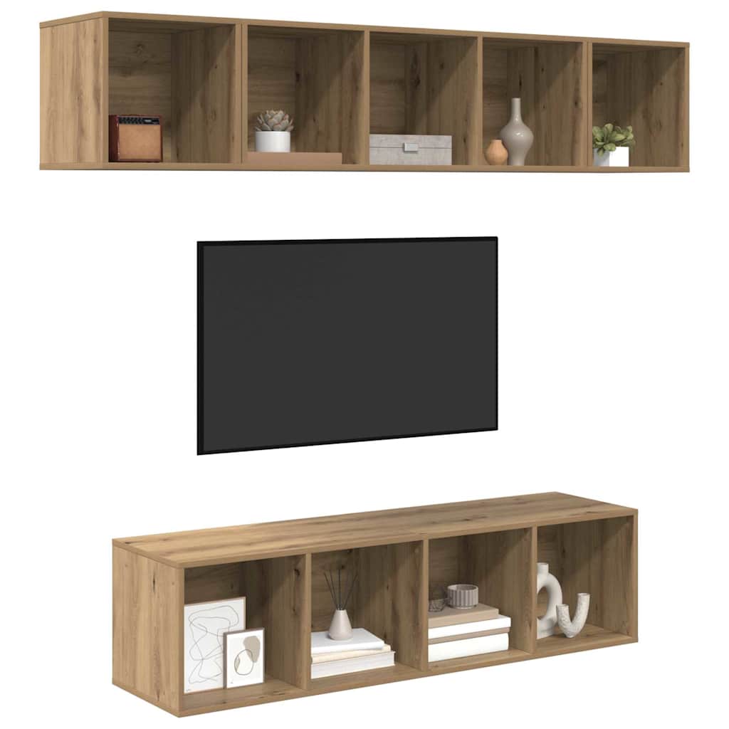 Set mobile TV 4 pz-Set di 4 Credenza per TV Rovere artigianale Legno multistrato 651091