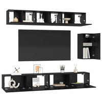 Set mobile TV con cassetto 6 pz-Credenza per TV Rovere Nero Legno multistrato