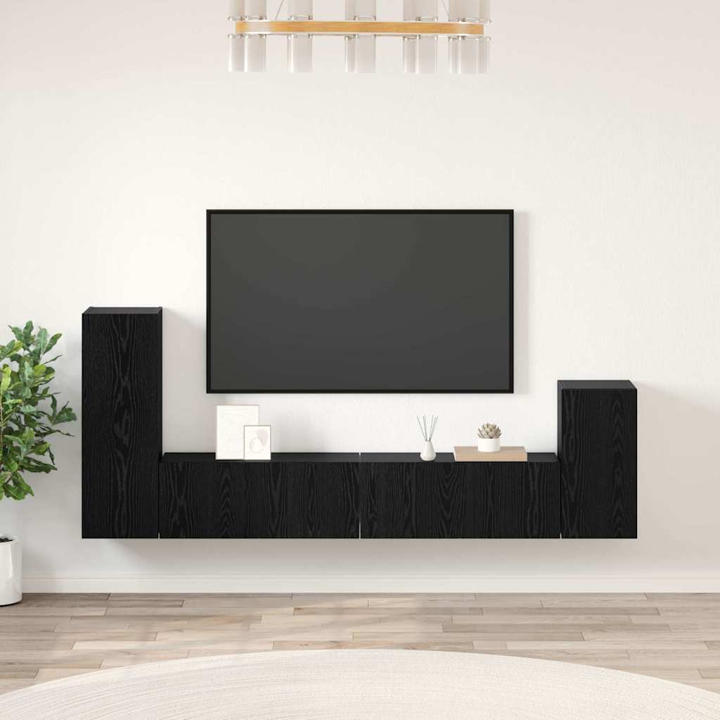 Mobile TV da Parete 3 pz-Set di 3 Mobile TV a Muro-Credenza TV Rovere Nero Legno multistrato 219172