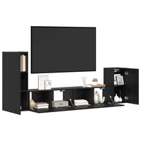 Mobile TV da Parete 3 pz-Set di 3 Mobile TV a Muro-Credenza TV Rovere Nero Legno multistrato 219172