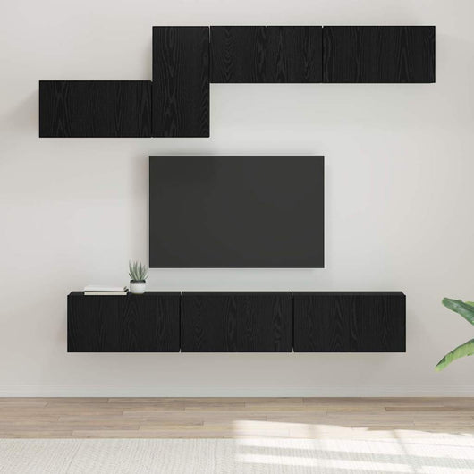 Set mobile TV con cassetto-Credenza per TV Rovere Nero Legno multistrato 296030