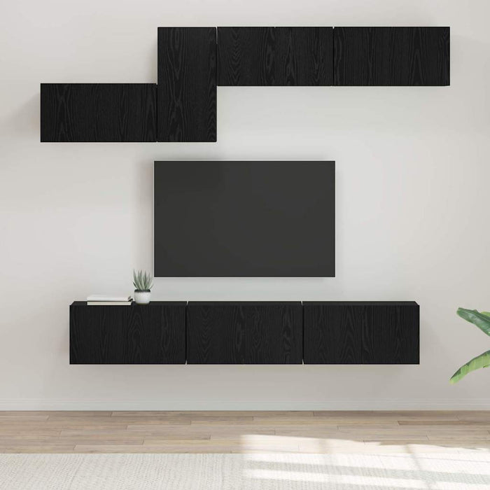 Set mobile TV con cassetto-Credenza per TV Rovere Nero Legno multistrato 296030