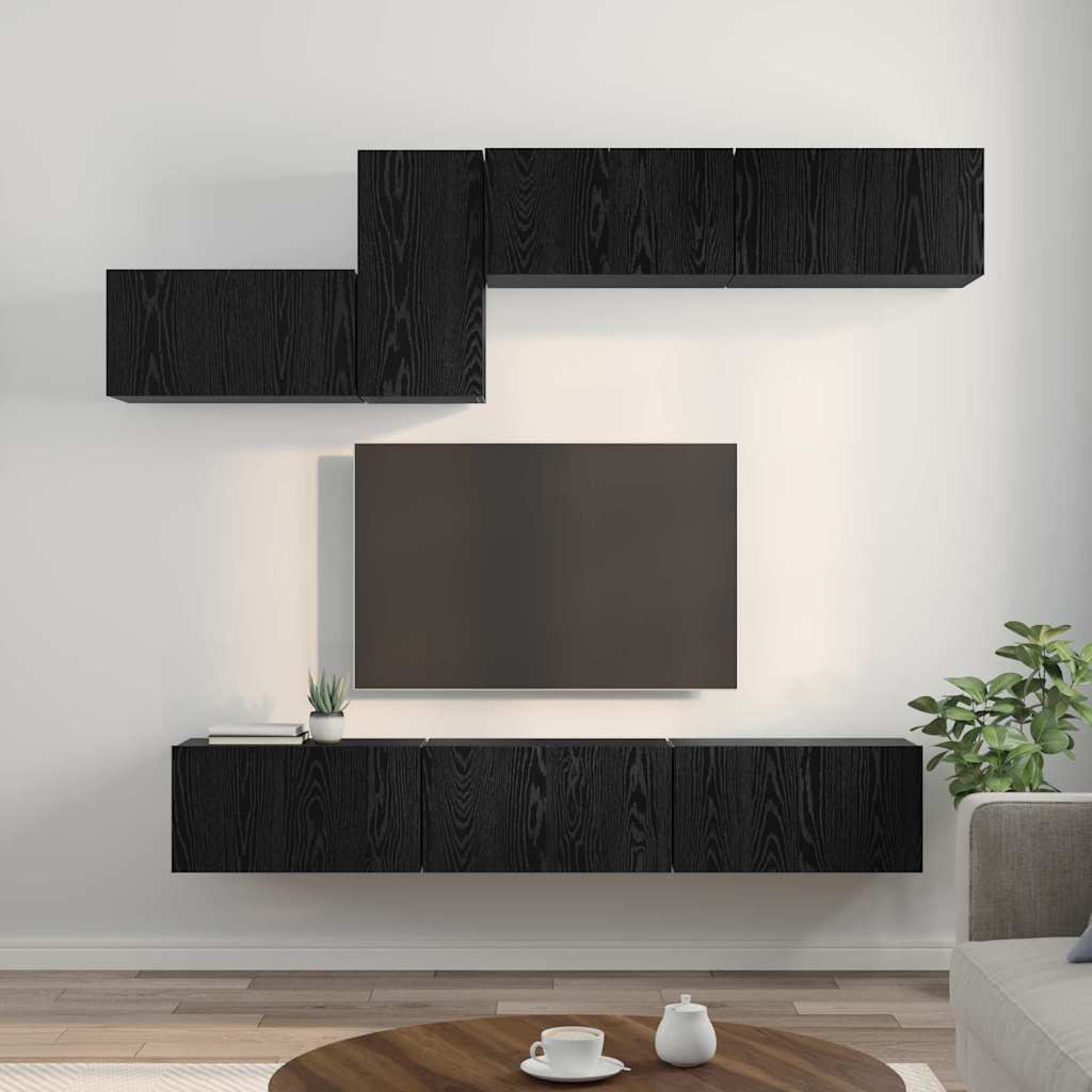 vidaXL Set mobile TV 7 pcs Rovere nero 60 x 30 x 30 cm