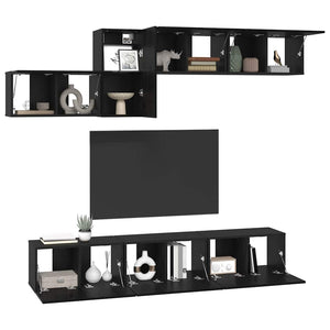 Set mobile TV con cassetto-Credenza per TV Rovere Nero Legno multistrato 296030
