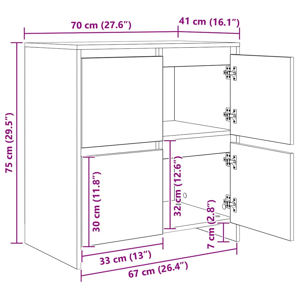 vidaXL Sideboards 2 pcs Legno vecchio 70 x 41 x 75 cm
