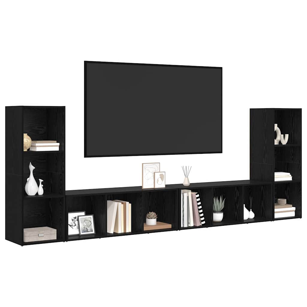 Set mobile TV 4 pz-Set di 4 Credenza per TV Rovere Nero 37 x 35 x 107,5 cm