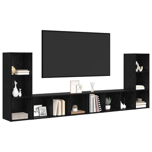 Set mobile TV 4 pz-Set di 4 Credenza per TV Rovere Nero 37 x 35 x 107,5 cm