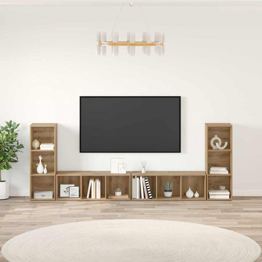 Set mobile TV 4 pz-Set di 4 Credenza per TV Rovere artigianale 37 x 35 x 107,5 cm