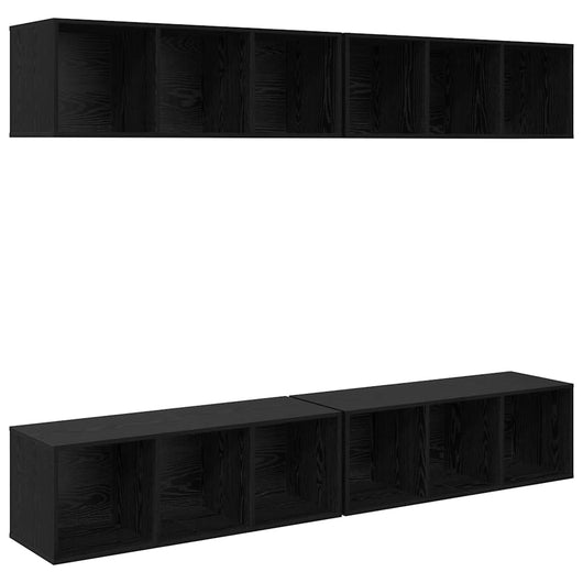 Set mobile TV 4 pz-Set di 4 Credenza per TV Rovere Nero 37 x 37 x 107,5 cm