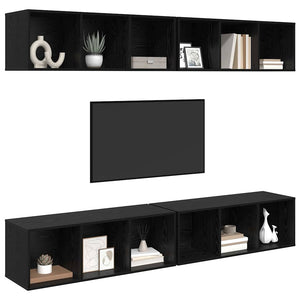 Set mobile TV 4 pz-Set di 4 Credenza per TV Rovere Nero 37 x 37 x 107,5 cm