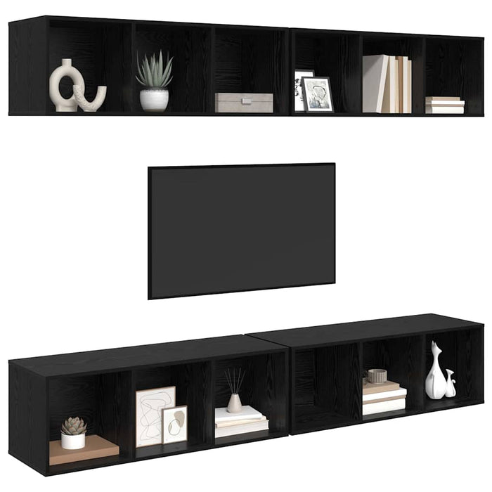 Set mobile TV 4 pz-Set di 4 Credenza per TV Rovere Nero 37 x 37 x 107,5 cm
