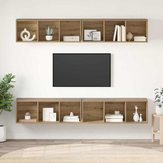 Set mobile TV 4 pz-Set di 4 Credenza per TV Rovere artigianale 37 x 37 x 107,5 cm