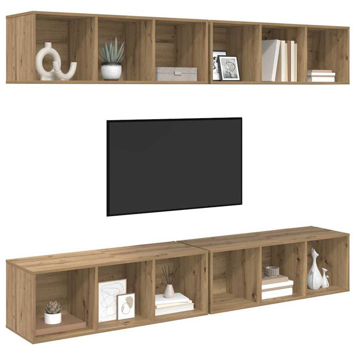 Set mobile TV 4 pz-Set di 4 Credenza per TV Rovere artigianale 37 x 37 x 107,5 cm