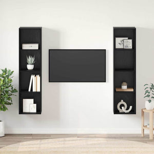 Set mobile TV 2 pz-Set di 2 Credenza per TV Nero 37 x 37 x 142,5 cm Legno multistrato