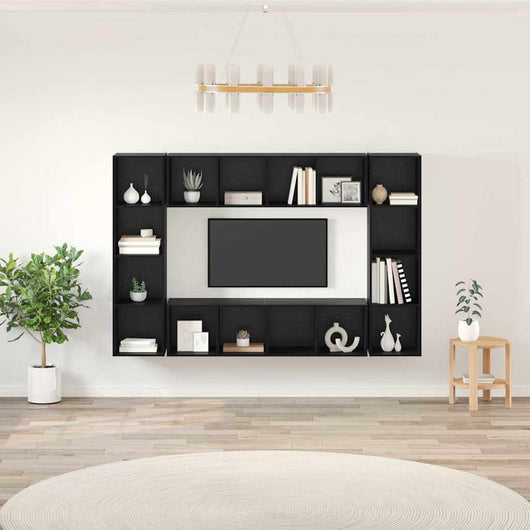 Set mobile TV 4 pz-Set di 4 Credenza per TV Nero 37 x 37 x 142,5 cm Legno multistrato