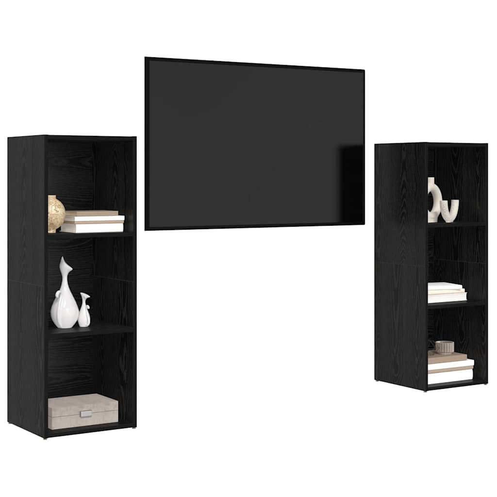 Set mobile TV 2 pz-Set di 2 Credenza per TV Rovere Nero 107 x 35 x 37 cm