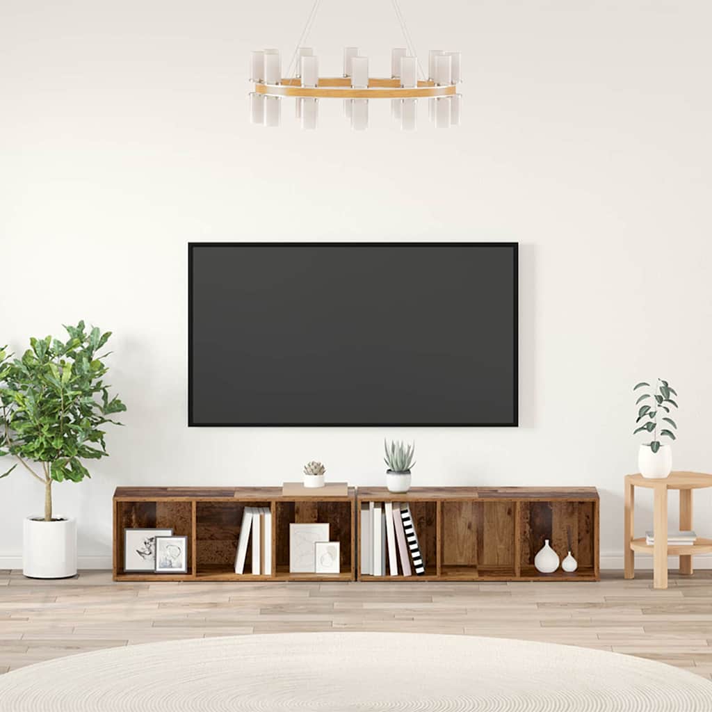 Set mobile TV 2 pz-Set di 2 Credenza per TV Legno vecchio 37 x 35 x 107cm