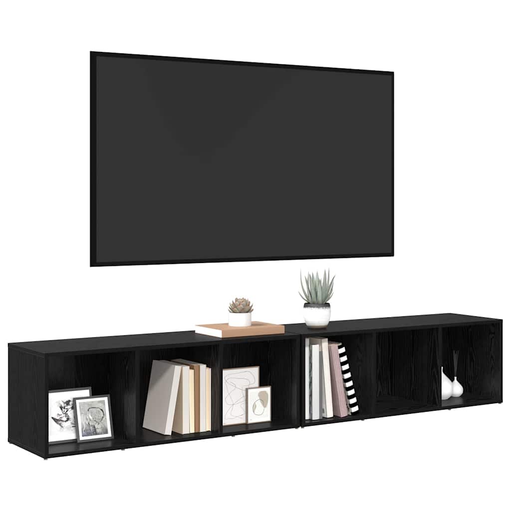 Set mobile TV 2 pz-Set di 2 Credenza per TV Rovere Nero 37 x 35 x 107cm